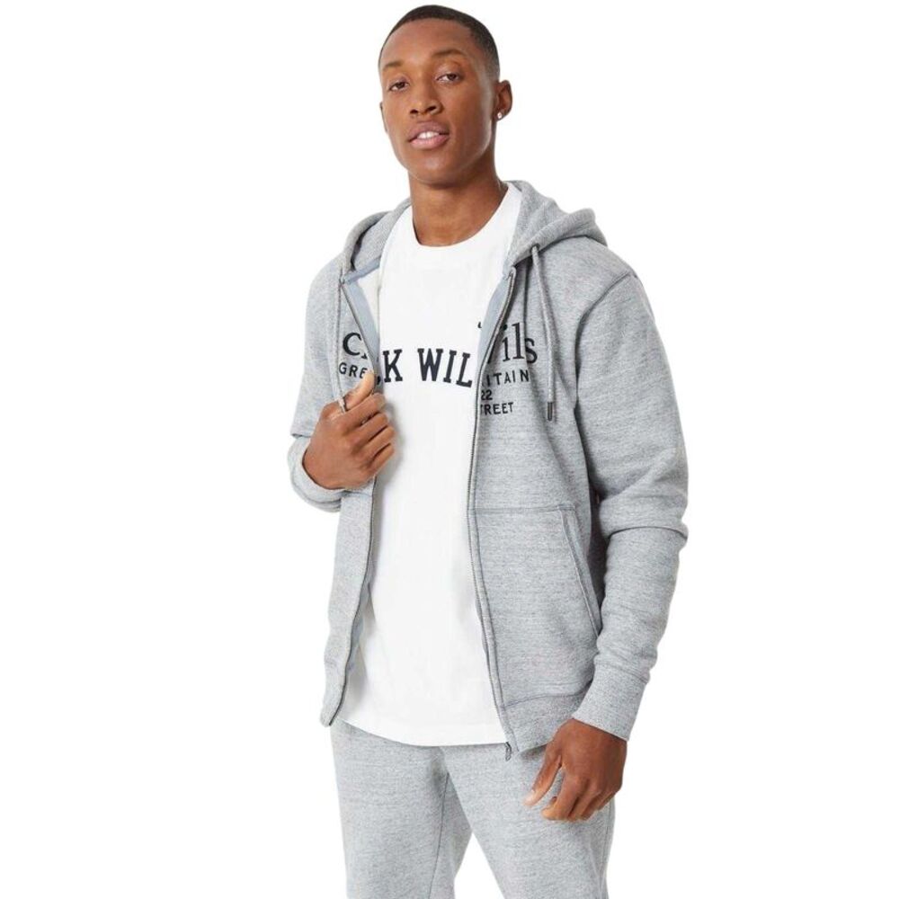 Jack Wills Mens Pinebrook Graphic Full Zip Hoodie / Grey Marl